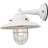Licht-Erlebnisse Außenleuchte Wand Echt-Messing Glas E27 IP43 26 cm breit Weiß Maritim Wandlampe...