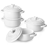 MALACASA Mini Cocotte Set – 4 Stück kleine Auflaufförmchen aus Porzellan mit Deckel und Griffen,...