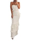 CHICME Langes Brautjungfernkleid für Damen, 2025, geraffter Rüschensaum, mehrlagiges...