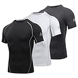 AMZSPORT Herren Kompressionsshirt Kurzarm Funktionsshirts Cool Dry Training Running Top,...