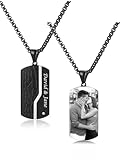 Jovivi Personalisierte Dog Tag Halskette mit Foto und Textgravur Fotoanhänger Beidseitig Gravur...