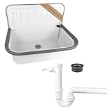 kör4u Komplettset Ausgussbecken weiß 50cm, aus robustem Stahl, inkl. Abflussstopfen, Kunststoff...