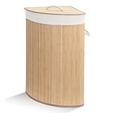 VOUNOT® Wäschekorb Bambus mit Deckel, 58L Eckwäschekorb Wäschesammler mit 2 Herausnehmbaren...