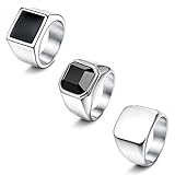 JeweBella 3 Stück Siegelring Edelstahl Ringe Herren Männer Silber Breitband Biker Vintage Ringe...