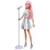 Barbie Pop-Star-Puppe gekleidet in einem schillernden Rock mit Mikrofon und rosafarbenem Haar,...