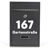 Gustav Briefkasten Klein in Anthrazit grau (RAL 7016) Personalisiert mit Namen & Hausnummern,...