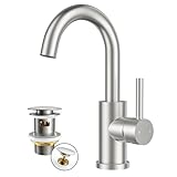 FORIOUS Wasserhahn Bad Hoch mit Ablaufgarnitur,360° Drehbar Edelstahl Waschtischarmatur Hoch mit...