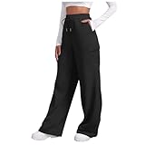Generisch Jogginghose Damen Baggy Sporthosen Baumwolle Lang Sweatpants Weites Bein High Waist...