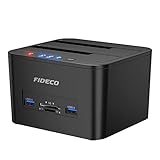 FIDECO Docking Station für 2 SATA-Festplatten, USB 3.0, Klonfunktion, 2,5-Zoll- und...