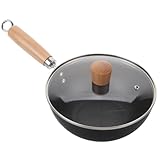 SOLUSTRE Kleiner Wok aus Schmiedeeisen mit Deckel Langlebige Stabile Beschichtungsfreie Pfanne für...