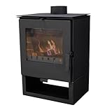Kaminofen ALAZ K5S Schwarz 6 kW, Kamin Heizofen Dauerbrandofen Holzofen, Кaminholz Hüttenofen,...