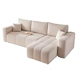 GREKPOL Sofa mit Schlaffunktion 145x248 - Creme Ecksofa mit Schlaffunktion und Bettkasten - Sofa 3...