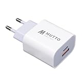 MUTTO Ladegerät USB C, 20 W, Schnellladegerät Typ C + USB A – USB-C-Stecker, 2 Ports, kompatibel...