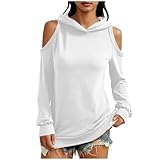 RLEHJN Off Shoulder Damen Hoodie,Trendy Schulterfreies Oberteile Einfarbig Kapuzenpullover Casual...