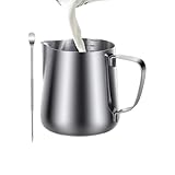 Milchkännchen, Krug aus Edelstahl zum Aufschäumen von Milch, mit Stift für Latte Art, 350 ml,...