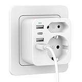 Doppelstecker für USB Steckdose, Mehrfachsteckdose mit 3 USBA Ladegerät, 1 Typ-C Port,...