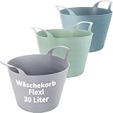 Wäschekorb Plastik Flexi 3er Set - 30 Liter Vielseitige Wäschewanne mit Griffen, 45 x 40 cm, 3...