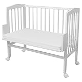 Waldin Beistellbett mit Matratze, höhen-verstellbar, Holz weiß lackiert,Große Liegefläche...