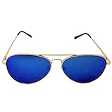 SILVERFEVER Piloten-Sonnenbrille, verspiegelt, Metallrahmen, für Damen und Herren, UV400, Blau...