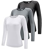 Damen 3er Pack Langarmshirt T-Shirts, UPF 50+ Sonnenschutz Schnelltrocknend Funktionsshirt...