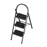 Trittleiter 3 Stufen Klappbar, Leiter 3 Stufen, Klapptritt mit Anti-Rutsch-Pedal und Handläuf, bis...