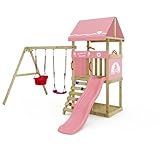 Wickey Spielturm DinkyHouse mit Schaukelanbau - pastellpinke Rutsche & Plane - Kinder Kletterturm...