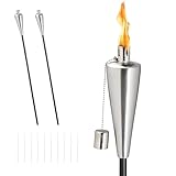 Relaxdays Gartenfackeln 3er Set, Edelstahl, Ölfackeln für draußen, Variable Höhe, Ersatzdochte,...