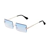 ADE WU Rechteck Randlose Sonnenbrille Ultra-Small Ovale Frame Sonnenbrille Retro Durchsichtige Linse...