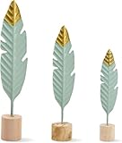 Marimor 3 Stück skulptur deko modern Gold und grün - Statuen Moderne Holz-Metall - Zuhause...