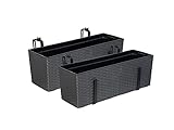 Set: 2 x XL Balkonkasten, Pflanzkasten mit Wasserspeicher im Rattan Design aus Kunststoff in...