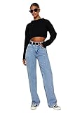 TRENDYOL Damen Gerade Weites Bein Hohe Taille Jeans, Hellblau, 34