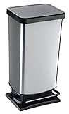 Rotho Paso Mülleimer 40l mit Pedal und Deckel, Kunststoff (PP) BPA-frei, silbermetallic, 40l (35.3...
