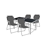 Mojawo 5tlg. Campingmöbel Set Alu 120x60x58/70cm 1x XXL Campingtisch Black Edition mit Tragegriff +...