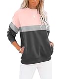 Cuptacc Pullover Damen Elegant Langarm Sweatshirt Damen Rundhals Color Block Oberteile Baumwolle...