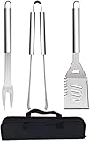 QH7 3PCS Edelstahl Grillbesteck-Set, Professionelle Grill Bestecksets in Tragetasche BBQ...