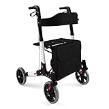 Jago® Rollator - 6-fach höhenverstellbar, Sitz mit Rückenlehne, 3-fach Faltbar, Leicht, 4 Räder,...