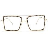 HCHES Mode transparente quadratische Sonnenbrille Metallrahmen Frauen übergroße Brille Männer...