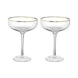 BUTLERS Champagner Gläser, Set 2x Champagnerschalen mit Goldrand und Rillen 400ml aus...