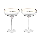 BUTLERS 2er Set Champagnerschalen mit Goldrand und Rillen 400ml Vintage Gläser - GOLDEN TWENTIES -...