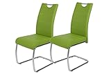 Hela Tische 2er Set Schwingstuhl, Küchenstuhl Flora, Kunstleder Grün, Griffmulde, Metallgestell...