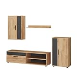 Vicco Wohnwand Berno, TV-Wand, Goldkraft Eiche/Anthrazit, 4er Set