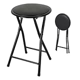 Spetebo Metall Klapphocker rund schwarz - 45 x Ø 30 cm - Sitzhocker klappbar mit gepolsteter...
