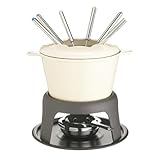 MasterClass Fondue-Set aus Gusseisen, Fondue-Topf mit 6 Gabeln und emaillierter Schüssel aus...
