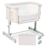 COSTWAY 3 in 1 Beistellbett & Babywiege & Reisebett, 5-stufig Höhenverstellbares Babybett, neigbar,...