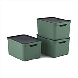 Jive Dekobox 3er- Set Aufbewahrungsbox 16l mit Deckel, Kunststoff (PP recycelt), grün/anthrazit,...