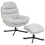 HOMCOM Relaxsessel mit Hocker Sessel Loungesessel mit Chenille-Optik breiter Sitzfläche Drehbar...