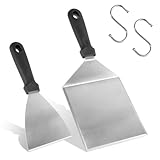 2 Stück Grillspachtel, Grill Spachtel Edelstahl, Grillspachtel mit 2 Haken, Grillwender...