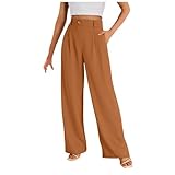 Hosen Damen Waffel Lang Palazzo Hose Elegant Stoffhose Anzughose Damen Weite Sommerhose mit Taschen...
