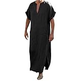 Kaftan Herren Kurzarm Nachthemd Arabische Kleidung Seite Split Islamische Kleidung Baumwolle Leinen...