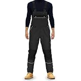 TMG® | Lange Arbeitslatzhose Herren, Schwarze Latzhose mit Kniepolstertaschen aus Cordura, viel...